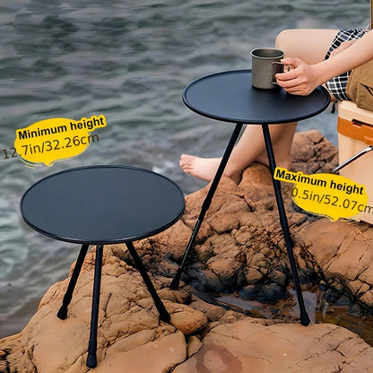 Portable Adjustable Height Camping Table, Aluminum Alloy Folding Round Dining Table, Detachable Leg Frame, Portable Design, Suitable For Outdoor Picnics, Beaches, Backyard Parties, Classic Tripod Stur