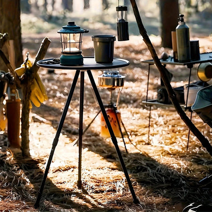Portable Adjustable Height Camping Table, Aluminum Alloy Folding Round Dining Table, Detachable Leg Frame, Portable Design, Suitable For Outdoor Picnics, Beaches, Backyard Parties, Classic Tripod Stur