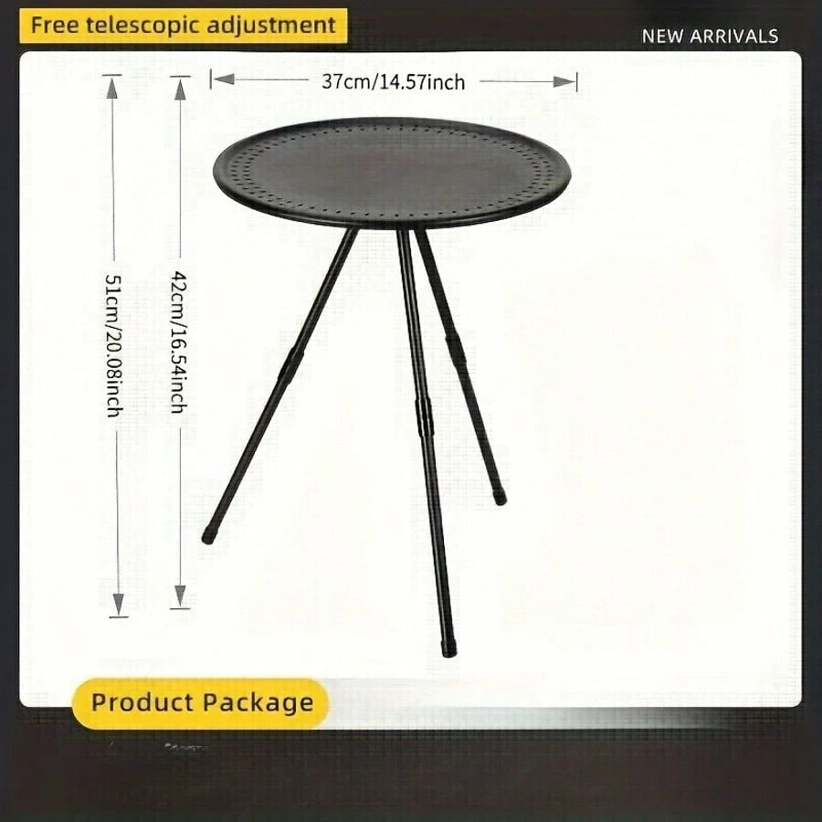 Portable Adjustable Height Camping Table, Aluminum Alloy Folding Round Dining Table, Detachable Leg Frame, Portable Design, Suitable For Outdoor Picnics, Beaches, Backyard Parties, Classic Tripod Stur