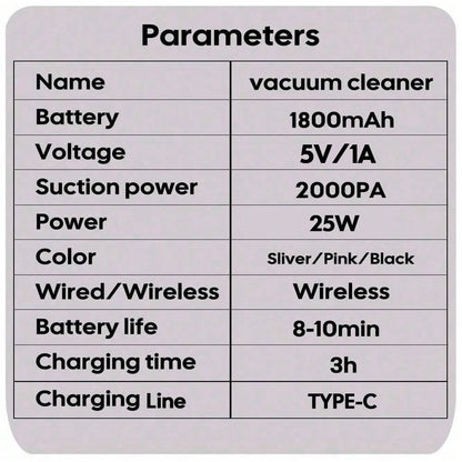 Portable Car Vacuum Cleaner, Super Power, High Suction, Wireless Charging Handheld Vacuum Cleaner, Perfect For Cleaning Home, Keyboard, Sofa, 1800mAh, Car Accessories