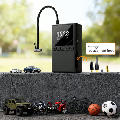 Portable Cordless Electric Air Pump, Accurate Pressure Lcd Display, With Led Lights And Quick Inflate Function, Suitable For Portable Emergency Equipment Such As Bicycles Motorcycle And Car Balls, Gre