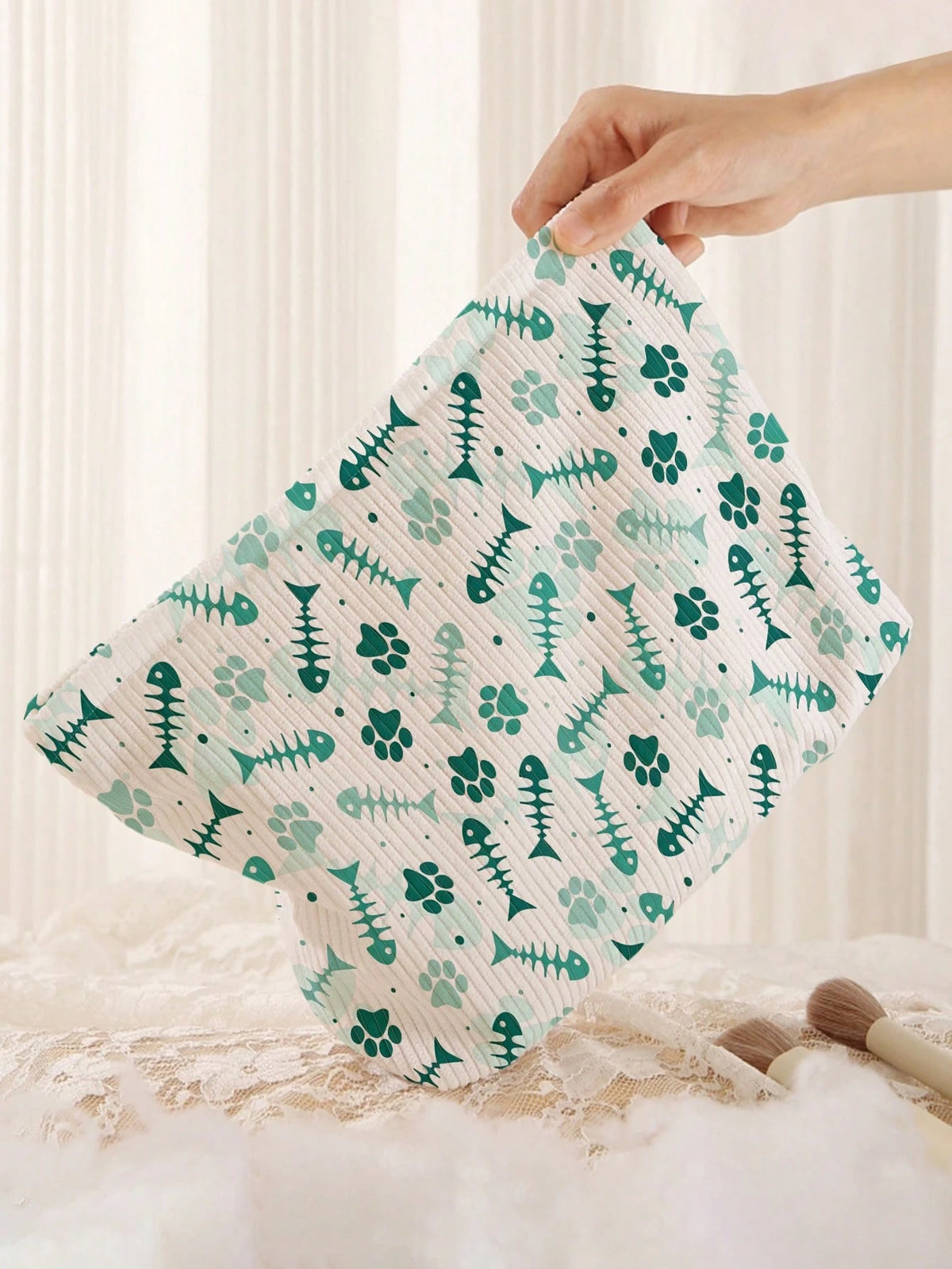 Portable Cosmetic Storage Bag Fish Bone Pattern Double-Sided Print Travel Zipper Makeup Bag Multi-Function Toiletry Organizer