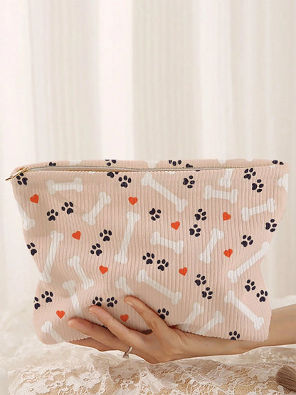 Portable Cosmetic Storage Bag Fish Bone Pattern Double-Sided Print Travel Zipper Makeup Bag Multi-Function Toiletry Organizer