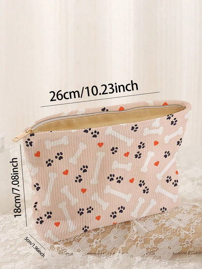 Portable Cosmetic Storage Bag Fish Bone Pattern Double-Sided Print Travel Zipper Makeup Bag Multi-Function Toiletry Organizer