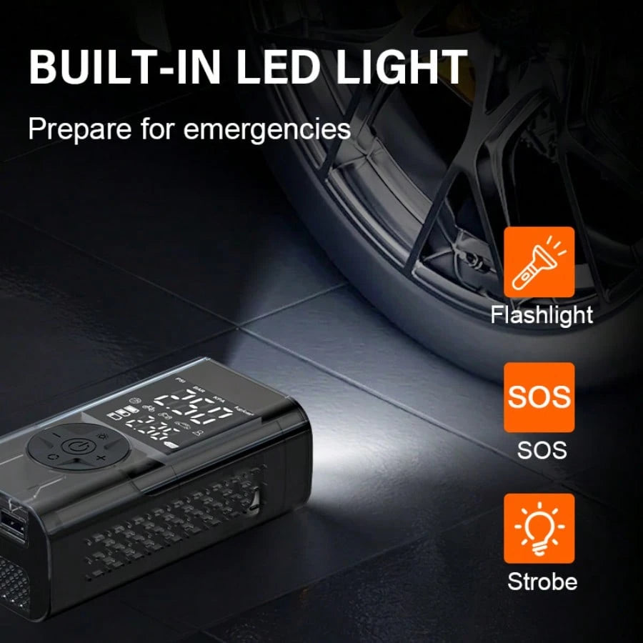 Portable Emergency Starter, 5000A Jump Starter/Optional 10000A All-In-One Unit, 150PSI Air Inflator Pump, Type-C, LED Emergency Lighting, Gasoline Engine Starting- Rechargeable Lithium Polymer Batter.