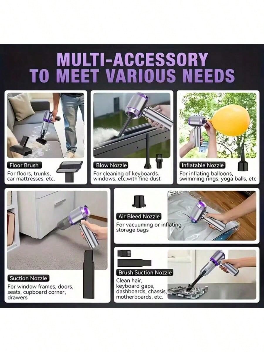 Portable Home Vacuum Cleaner, 20,000 Pa Powerful Suction, Portable Car Vacuum Cleaner, Wireless Handheld Vacuum Cleaner; Equipped With Brushless Motor; Suitable For Car, Home, Office, Camping And More