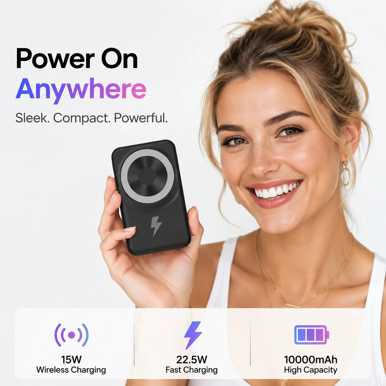 Portable Magnetic Power Pack 10000mAh With Foldable Stand, 15W Wireless Fast Charging 22.5W Wired Charging Built-In Charging Cables, Travel Essentials Camping Essentials College Dorm Essentials Back T