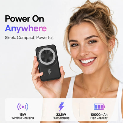 Portable Magnetic Power Pack 10000mAh With Foldable Stand, 15W Wireless Fast Charging 22.5W Wired Charging Built-In Charging Cables, Travel Essentials Camping Essentials College Dorm Essentials Back T