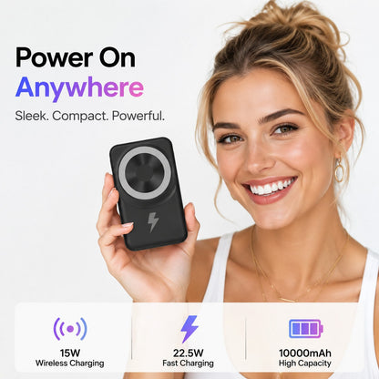 Portable Magnetic Power Pack 10000mAh With Foldable Stand, 15W Wireless Fast Charging 22.5W Wired Charging Built-In Charging Cables, Travel Essentials Camping Essentials College Dorm Essentials Back T
