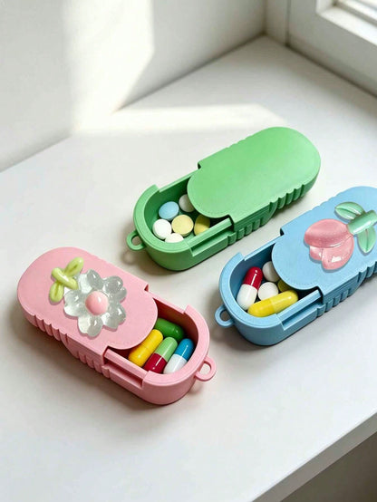 Portable Mini Pill Box With Transparent Resin Flower Sunflower Tulip, Portable Pill Box With Keychain, Office Worker Pill Vitamin Storage Box, Handmade Mini Pill Box, Travel Medicine Storage Box, Dail