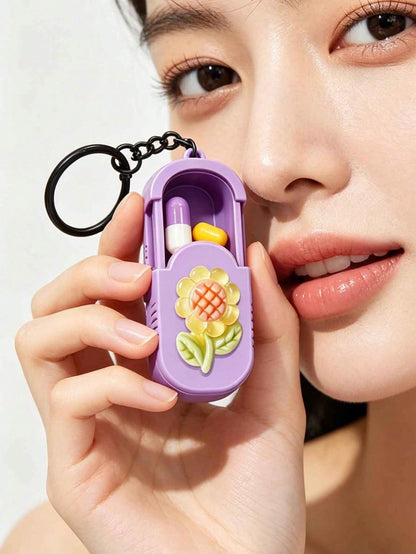 Portable Mini Pill Box With Transparent Resin Flower Sunflower Tulip, Portable Pill Box With Keychain, Office Worker Pill Vitamin Storage Box, Handmade Mini Pill Box, Travel Medicine Storage Box, Dail