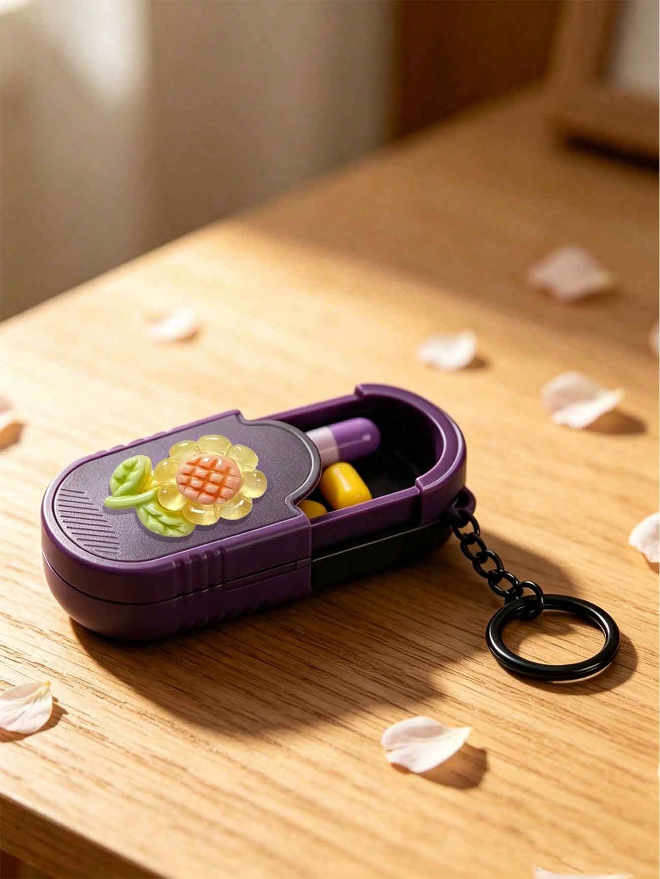 Portable Mini Pill Box With Transparent Resin Flower Sunflower Tulip, Portable Pill Box With Keychain, Office Worker Pill Vitamin Storage Box, Handmade Mini Pill Box, Travel Medicine Storage Box, Dail