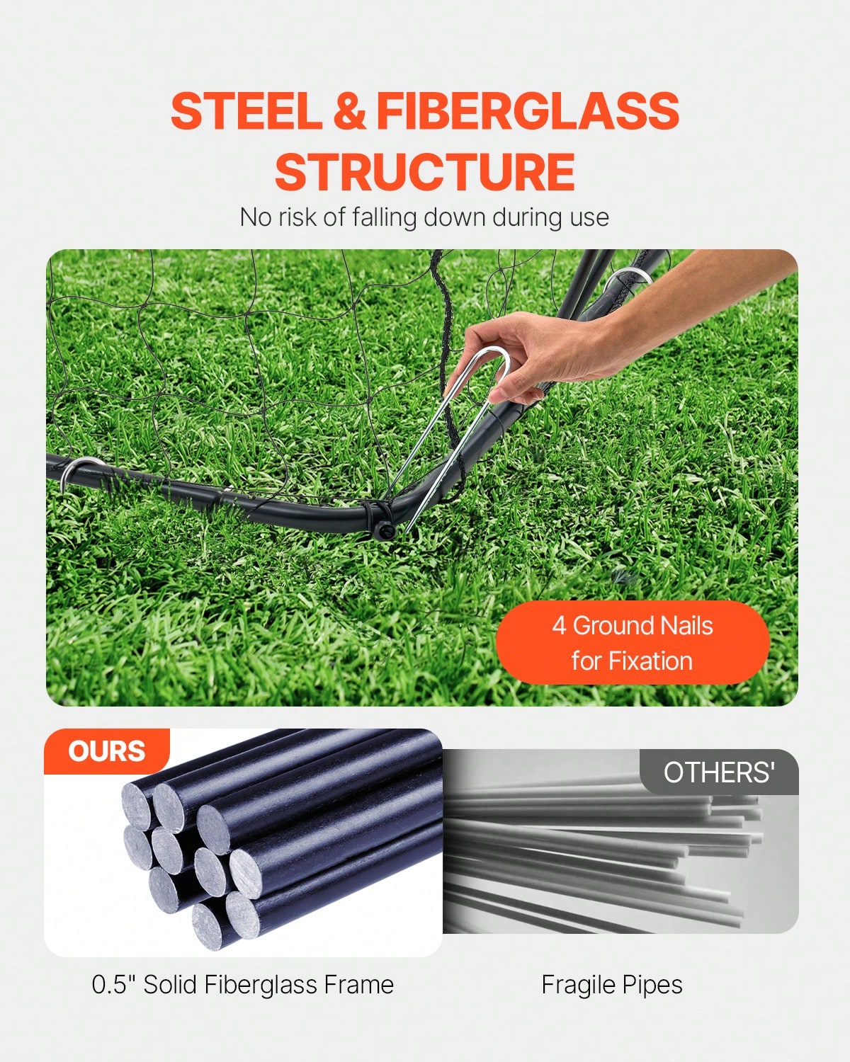 Portable Soccer Goal, 12x6 Ft Adults Backyard Soccer Net, Large Practice Soccer Net, Steel Fiberglass Structure Training Goal Set, All-Weather Outdoor Soccer Goals With Carry Bag, Orange