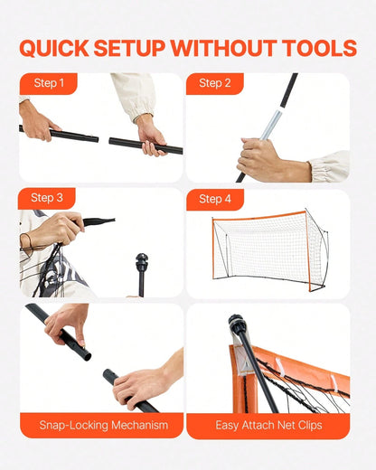 Portable Soccer Goal, 12x6 Ft Adults Backyard Soccer Net, Large Practice Soccer Net, Steel Fiberglass Structure Training Goal Set, All-Weather Outdoor Soccer Goals With Carry Bag, Orange
