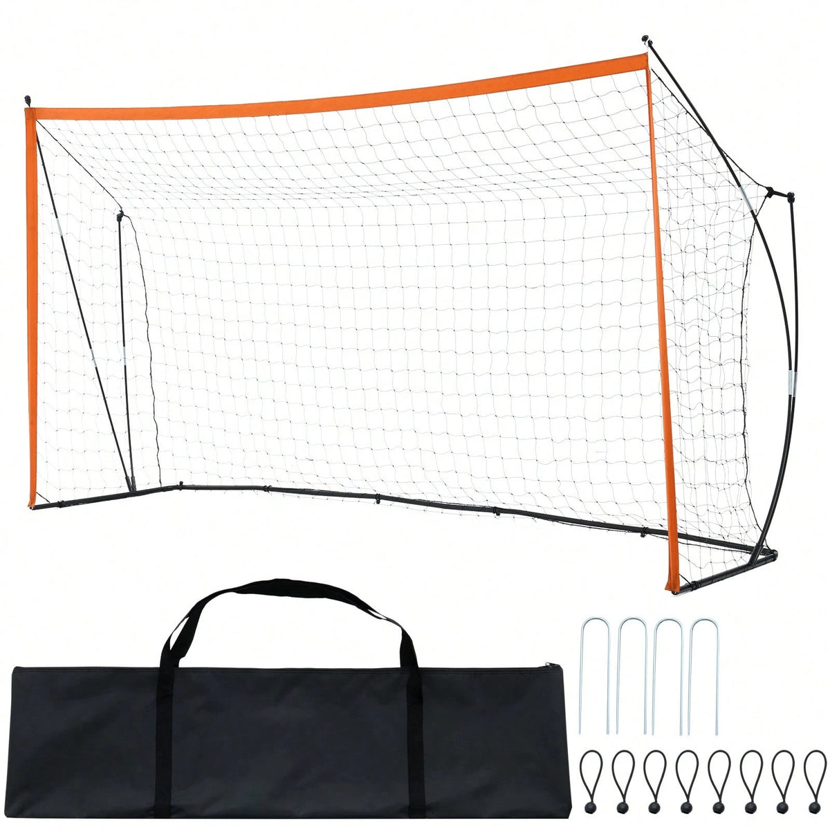 Portable Soccer Goal, 12x6 Ft Adults Backyard Soccer Net, Large Practice Soccer Net, Steel Fiberglass Structure Training Goal Set, All-Weather Outdoor Soccer Goals With Carry Bag, Orange