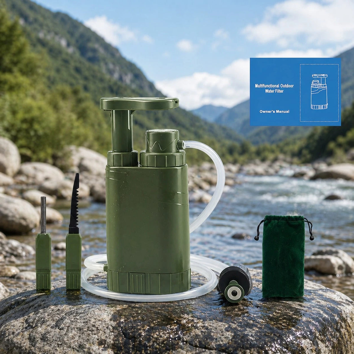 Portable Water Filtration System, Hand Pump Water Filter Water Filtration System- Water Purifier For Hiking, Travel And Emergency