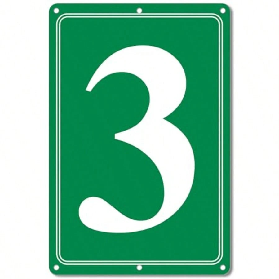 Premium Aluminum Number Signs 3, Metal 12" X 8" Green Numbered Signs Outdoor For Parking Lots, Floor, Dock, Court, Aisle, Field, High Visibility, No Fade, Weather-Resistant