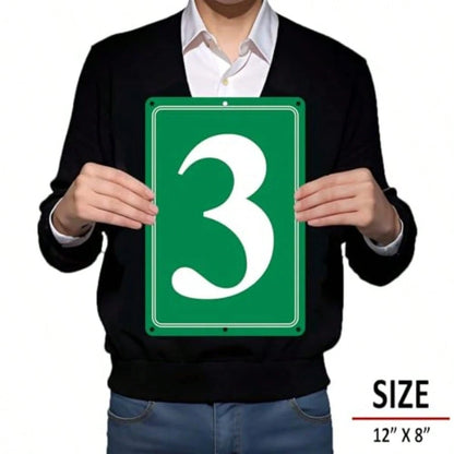 Premium Aluminum Number Signs 3, Metal 12" X 8" Green Numbered Signs Outdoor For Parking Lots, Floor, Dock, Court, Aisle, Field, High Visibility, No Fade, Weather-Resistant