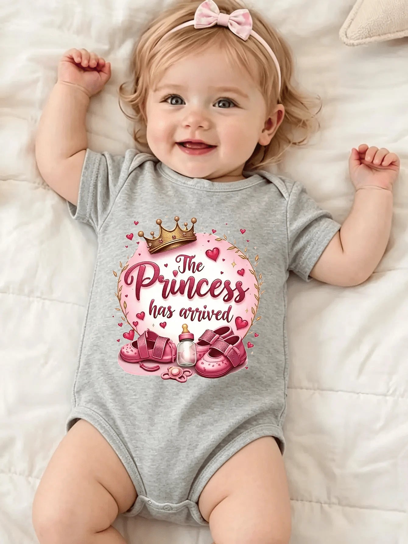 Princess Arrives, Baby, Soft Cotton, Comfortable Newborn, With Crown And Heart Print, Preferred Pregnancy Gifts, Great Outdoor Wear