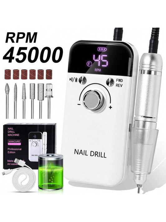 Professional 45,000RPM Electric Nail Drill- Portable, Rechargeable, Low Noise, Suitable For Manicure And Pedicure- USB Powered, Lithium Battery, Gift For Valentine's Day