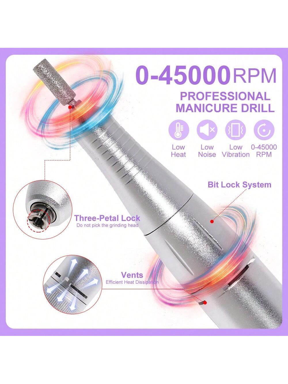 Professional 45,000RPM Electric Nail Drill- Portable, Rechargeable, Low Noise, Suitable For Manicure And Pedicure- USB Powered, Lithium Battery, Gift For Valentine's Day