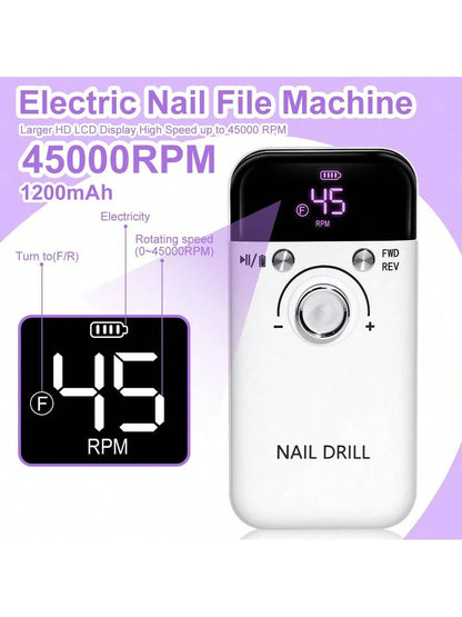 Professional 45,000RPM Electric Nail Drill- Portable, Rechargeable, Low Noise, Suitable For Manicure And Pedicure- USB Powered, Lithium Battery, Gift For Valentine's Day