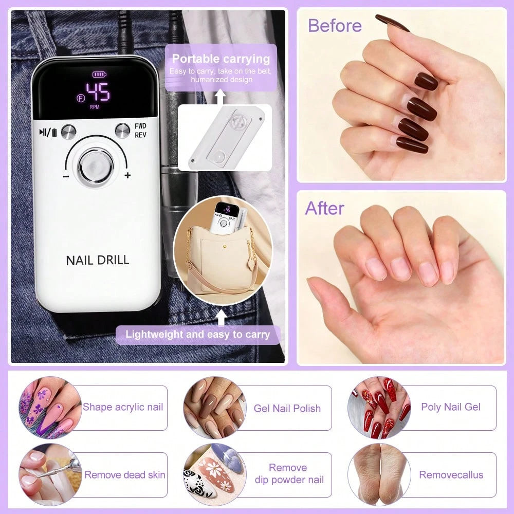 Professional 45,000RPM Electric Nail Drill- Portable, Rechargeable, Low Noise, Suitable For Manicure And Pedicure- USB Powered, Lithium Battery, Gift For Valentine's Day