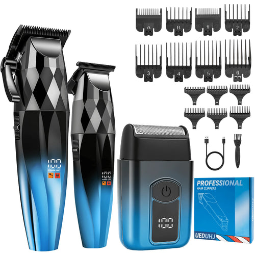 Professional Hair Clippers Set For Men, 3 In 1 Hair Cutting Kit With Large Clipper, T-Blade Trimmer & Foil Shaver, Ceramic Sharp Blade, LED Digital Display, Type-C Rechargeable Barber Grooming Kit Wi
