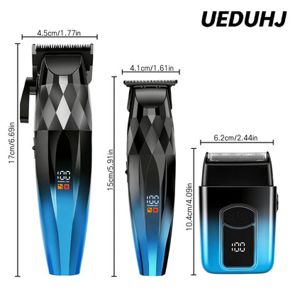 Professional Hair Clippers Set For Men, 3 In 1 Hair Cutting Kit With Large Clipper, T-Blade Trimmer & Foil Shaver, Ceramic Sharp Blade, LED Digital Display, Type-C Rechargeable Barber Grooming Kit Wi