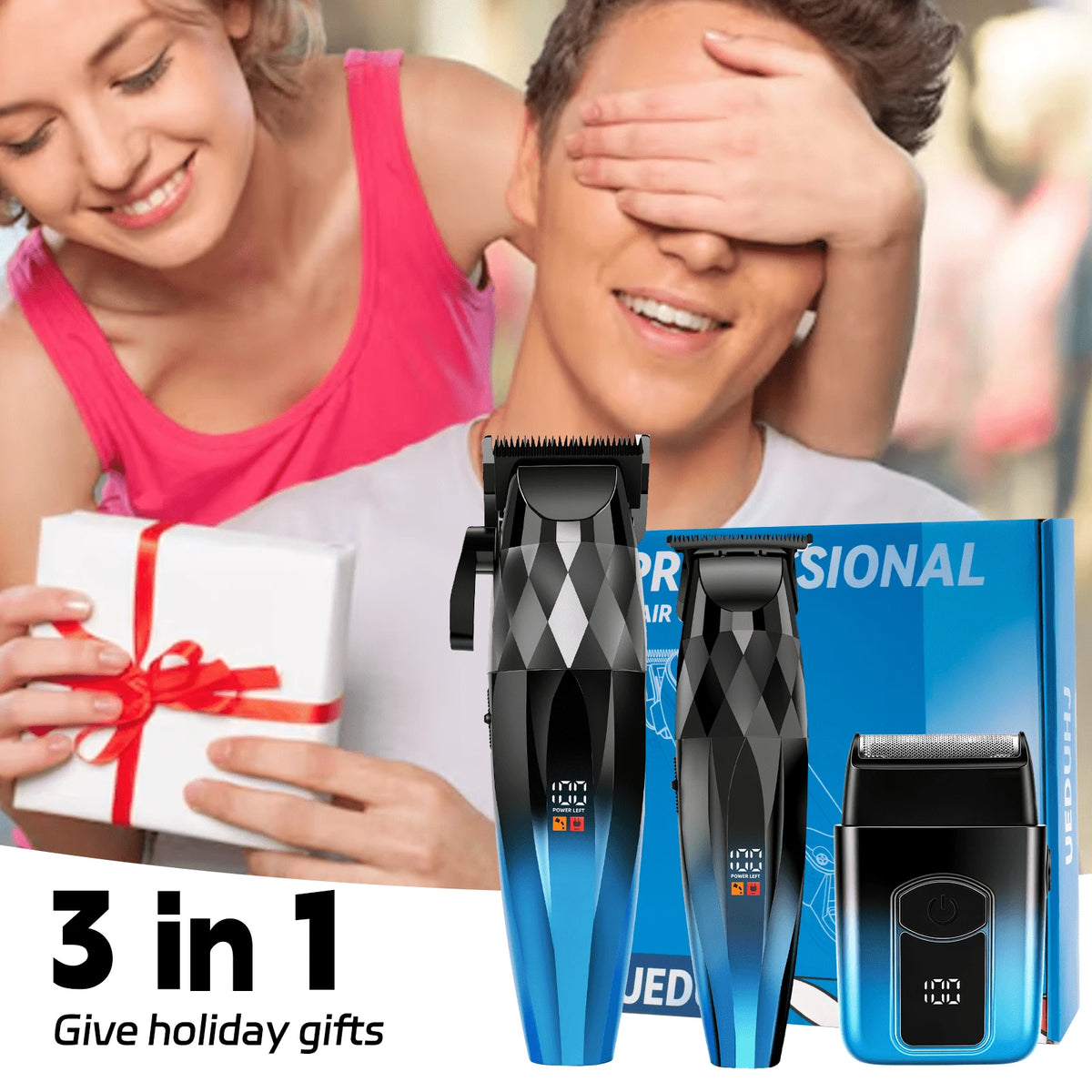 Professional Hair Clippers Set For Men, 3 In 1 Hair Cutting Kit With Large Clipper, T-Blade Trimmer & Foil Shaver, Ceramic Sharp Blade, LED Digital Display, Type-C Rechargeable Barber Grooming Kit Wi