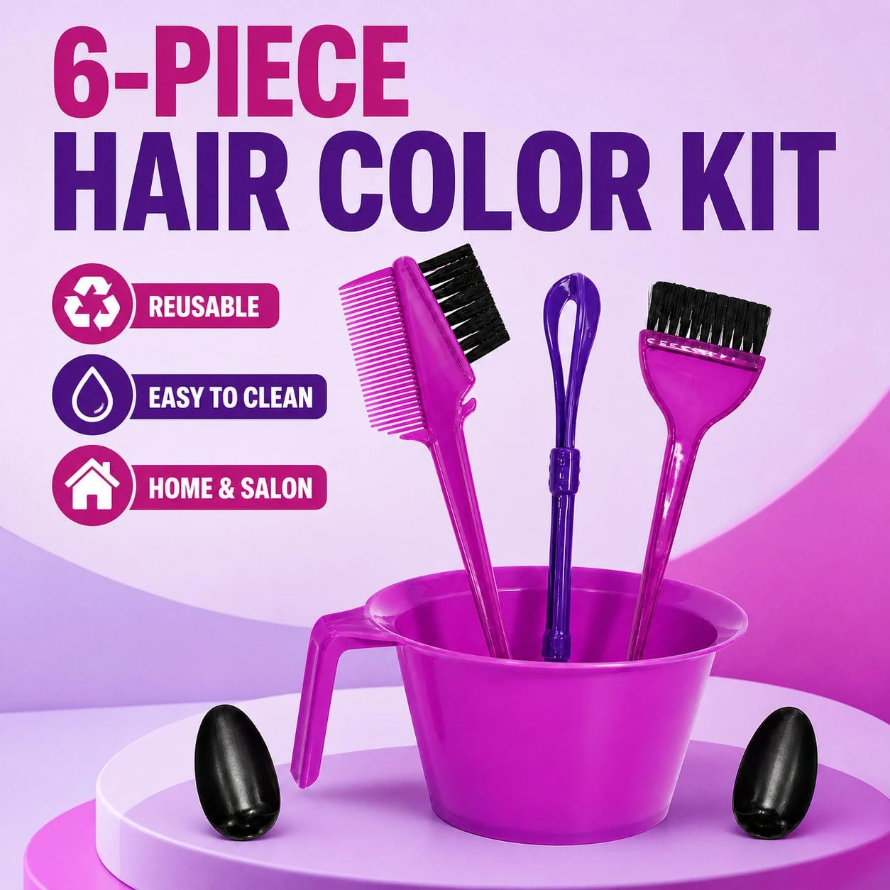 Professional Hair Dye Brush And Bowl Set, Hair Dye Application Tool Kit, Includes Hair Dye Brush, Comb Brush, Hair Parting Hook And Ear Cover, Reusable Salon Tools, Suitable For DIY Home Hair Dyeing