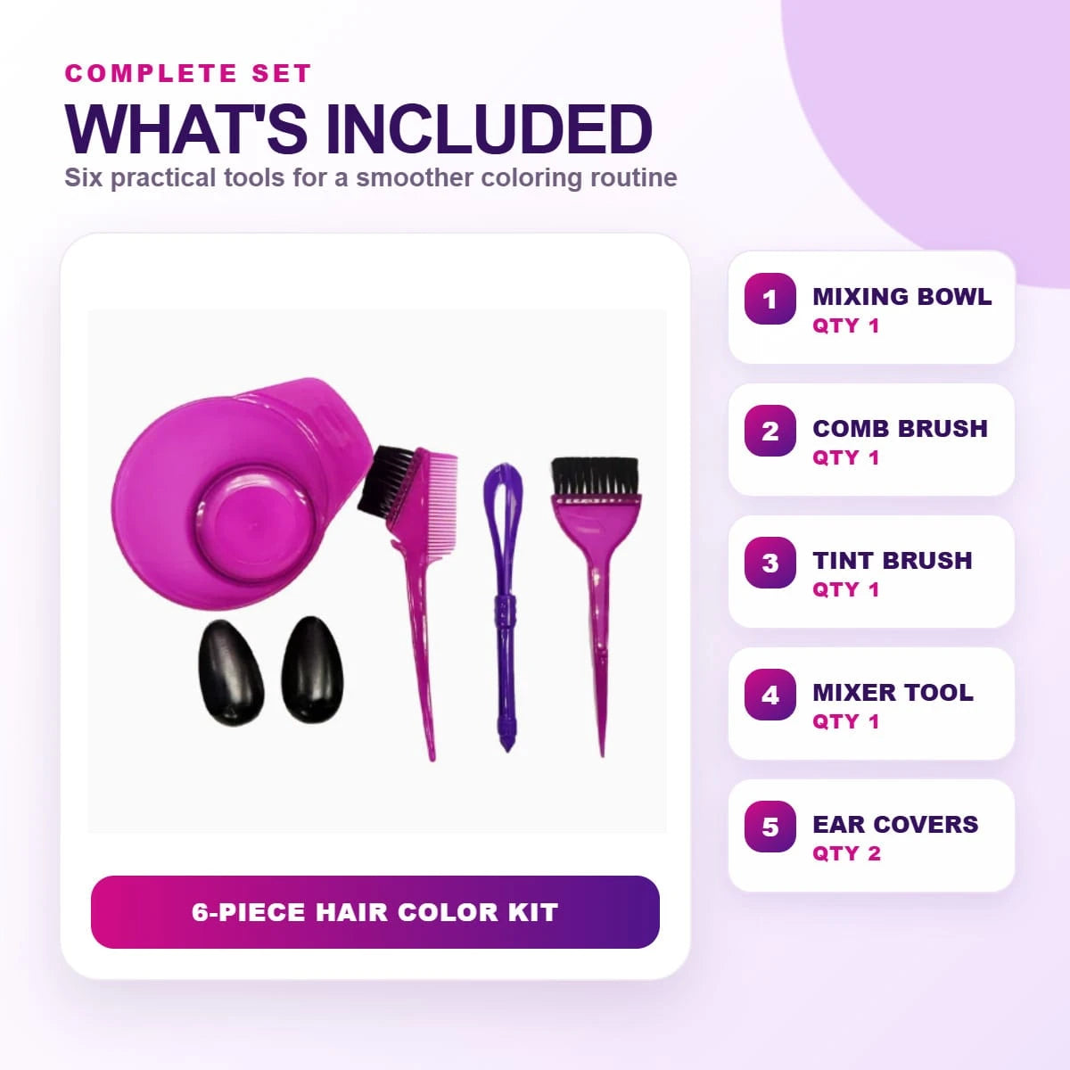 Professional Hair Dye Brush And Bowl Set, Hair Dye Application Tool Kit, Includes Hair Dye Brush, Comb Brush, Hair Parting Hook And Ear Cover, Reusable Salon Tools, Suitable For DIY Home Hair Dyeing