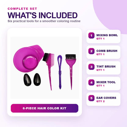 Professional Hair Dye Brush And Bowl Set, Hair Dye Application Tool Kit, Includes Hair Dye Brush, Comb Brush, Hair Parting Hook And Ear Cover, Reusable Salon Tools, Suitable For DIY Home Hair Dyeing