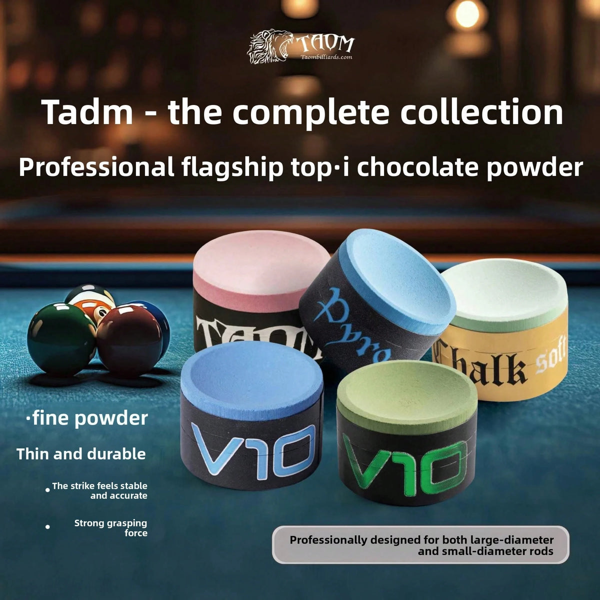 Professional TAOM V10 Billiard Chalk Single Piece With Acrylic Box, Anti-Slip Pool Cue Chalk For Snooker Pool Table Game Accessories