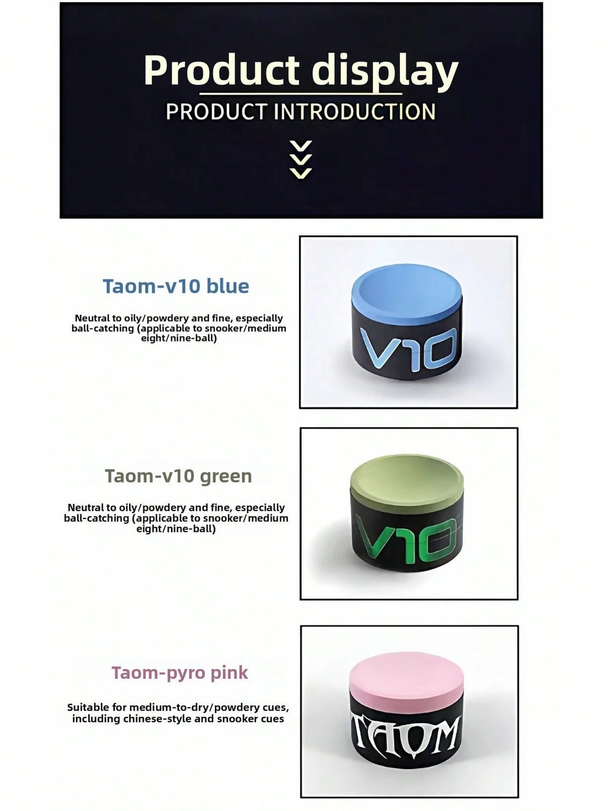 Professional TAOM V10 Billiard Chalk Single Piece With Acrylic Box, Anti-Slip Pool Cue Chalk For Snooker Pool Table Game Accessories