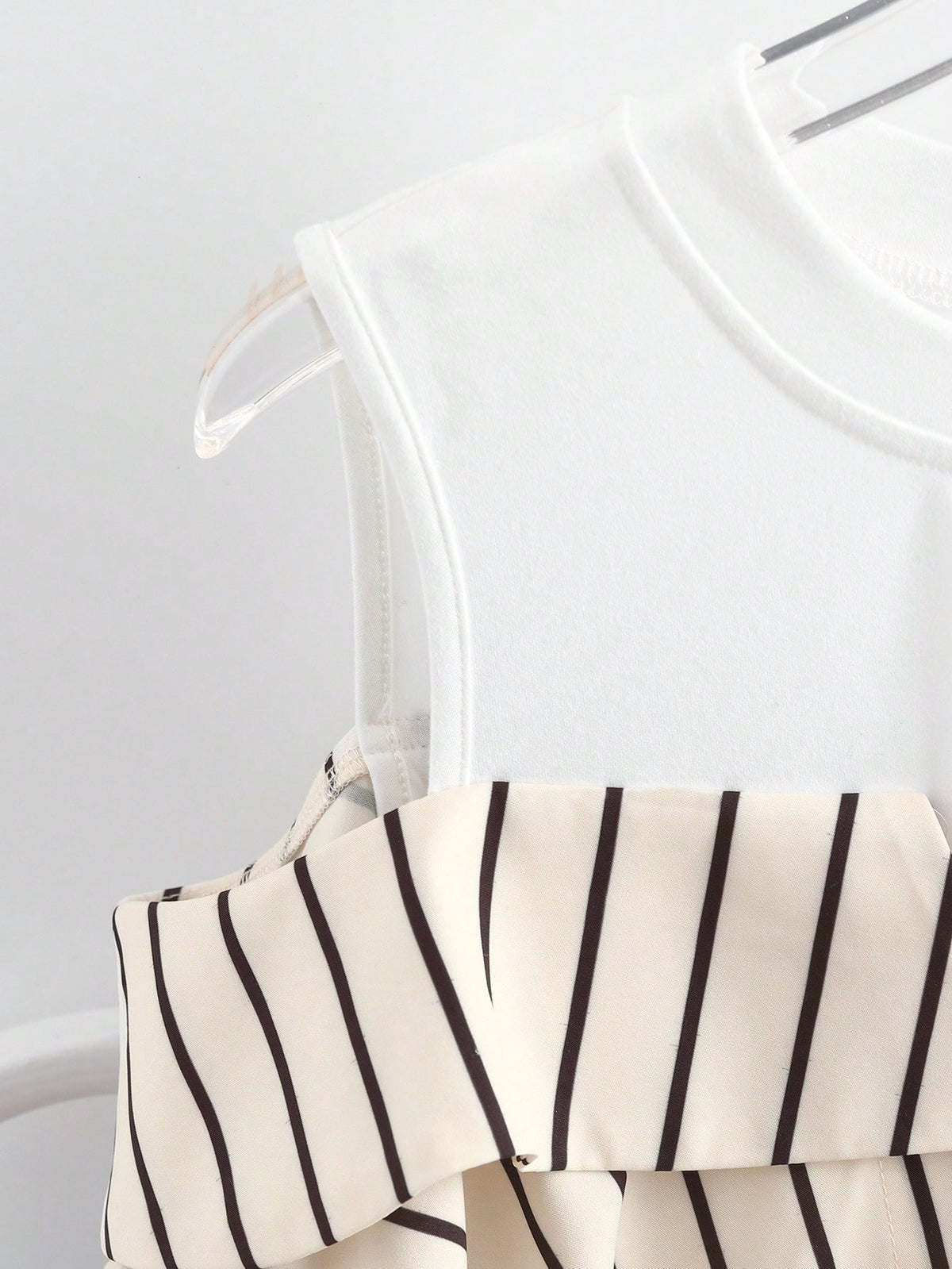 Qadelle Cold Shoulder Contrast Striped 2 In 1 Blouse Vacation Everyday Black And White Summer Elegant