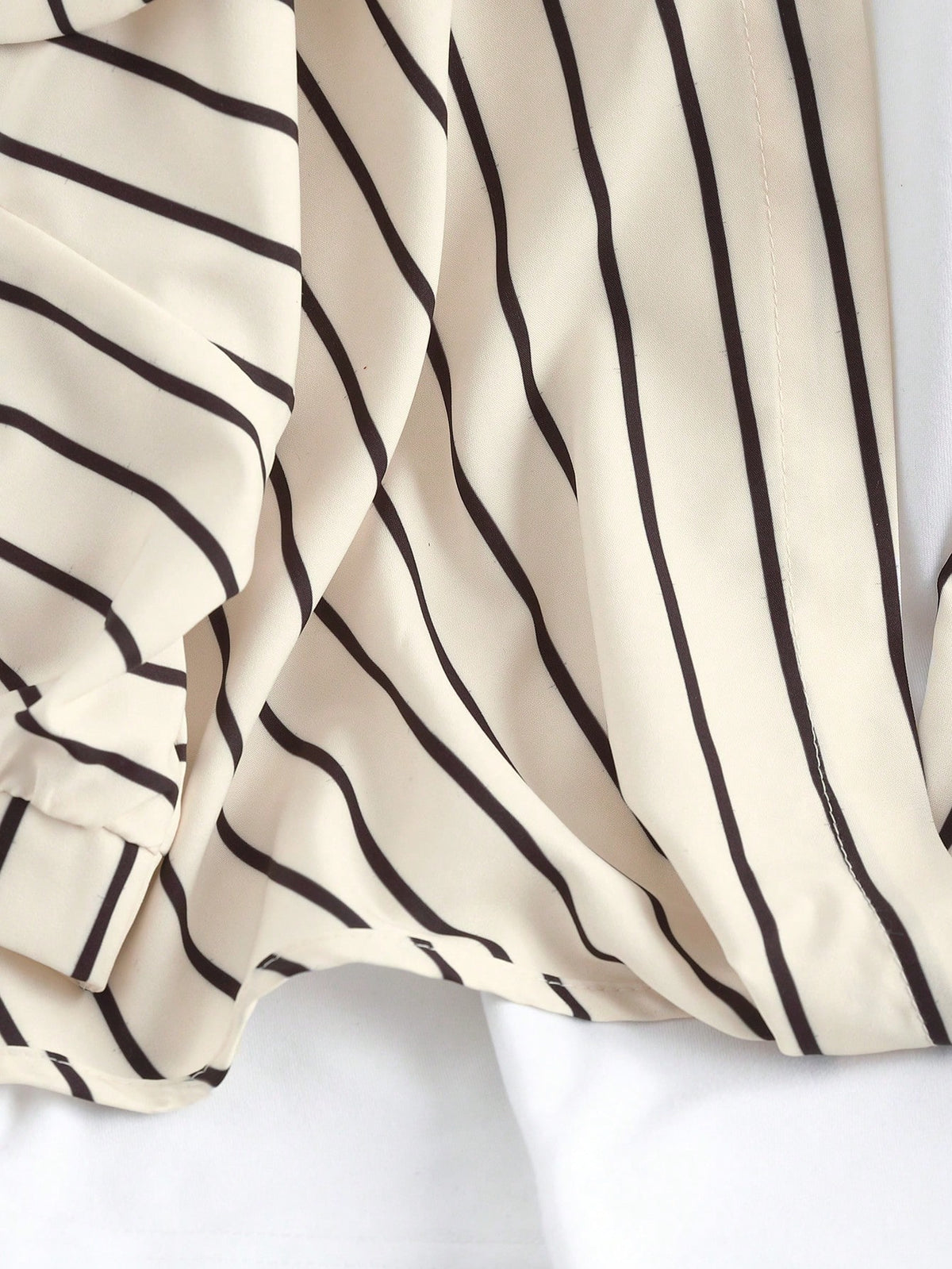 Qadelle Cold Shoulder Contrast Striped 2 In 1 Blouse Vacation Everyday Black And White Summer Elegant