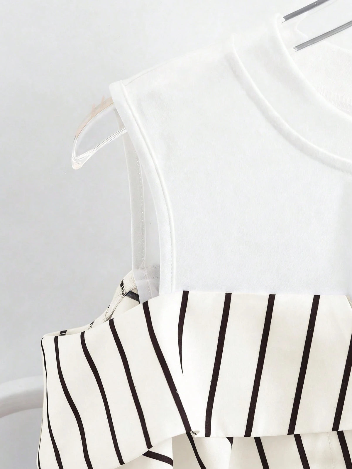 Qadelle Cold Shoulder Contrast Striped 2 In 1 Blouse Vacation Everyday Black And White Summer Elegant