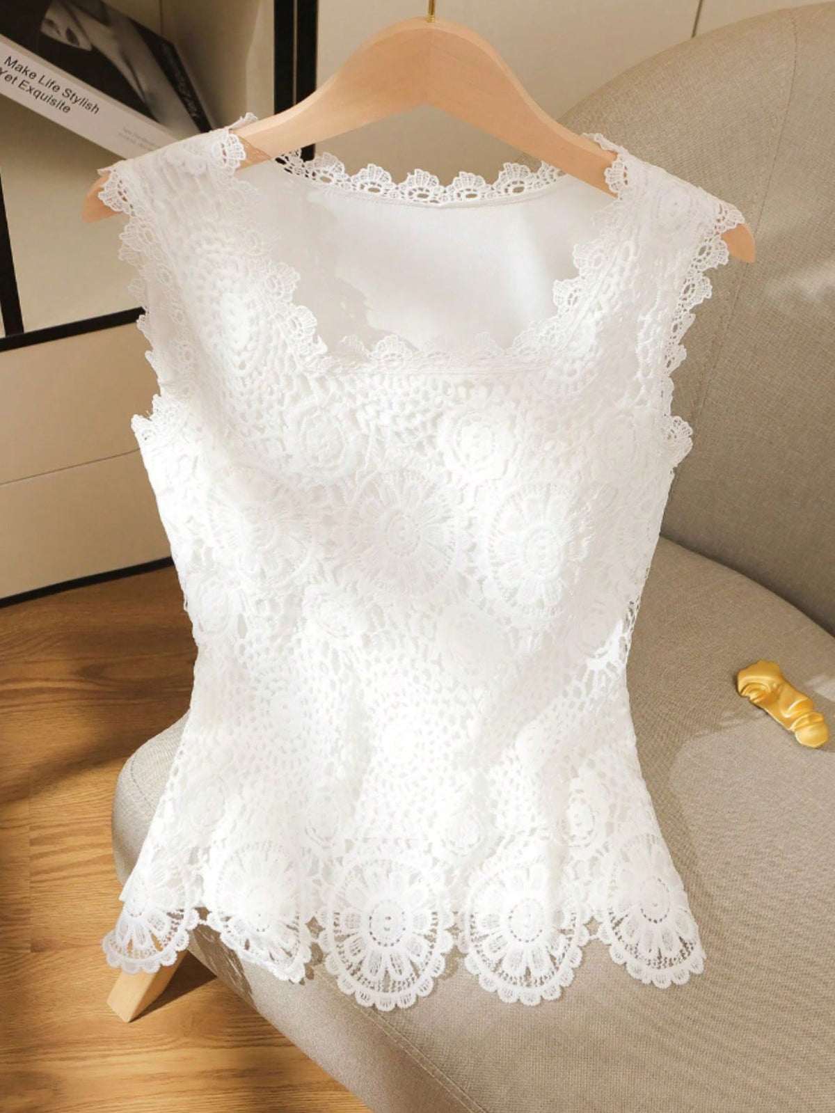 Qadelle Women's Crochet Lace Camisole Top, Fashionable Sleeveless Blouse Design, Elegant And Slimming