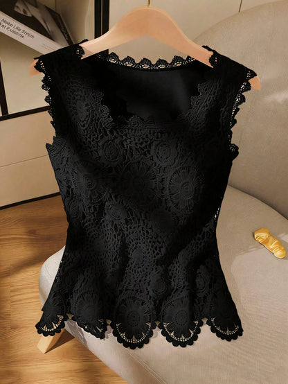 Qadelle Women's Crochet Lace Camisole Top, Fashionable Sleeveless Blouse Design, Elegant And Slimming
