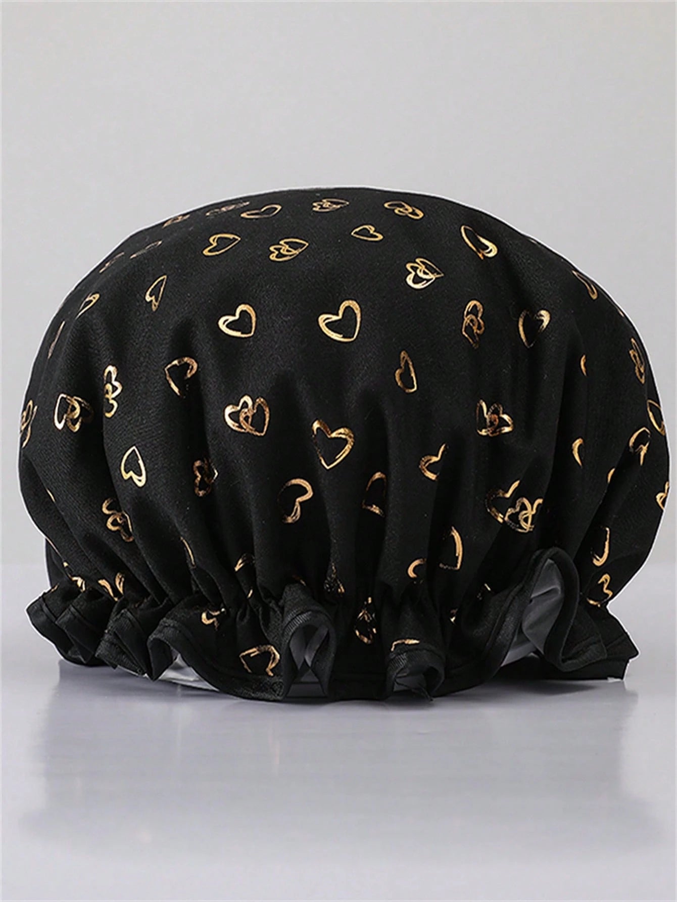 QINGMYU 2-Layer Waterproof Shower Cap, Fashionable Foil Heart Print