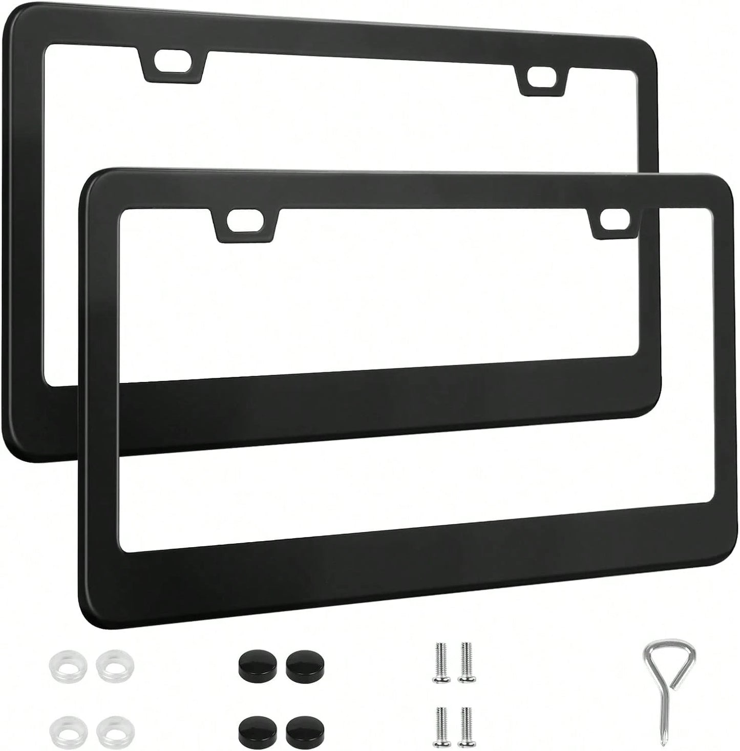QUANQIUFEI 2 Pack License Plate Frames, Stainless Steel Car License Plate Cover Car Accessories With Screw Caps (Black)