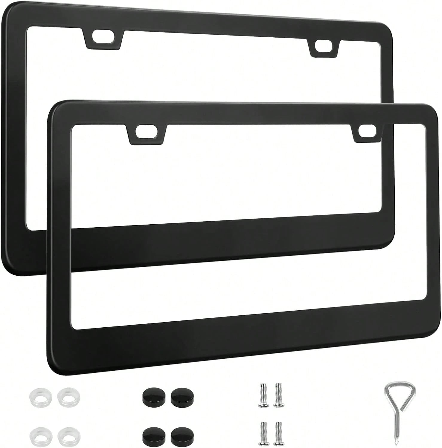 QUANQIUFEI 2 Pack License Plate Frames, Stainless Steel Car License Plate Cover Car Accessories With Screw Caps (Black)
