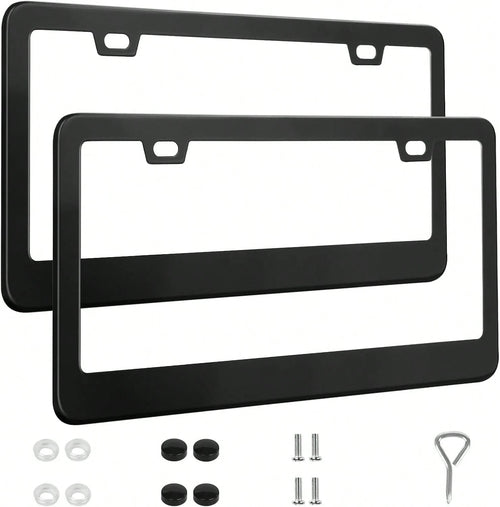 QUANQIUFEI 2 Pack License Plate Frames, Stainless Steel Car License Plate Cover Car Accessories With Screw Caps (Black)