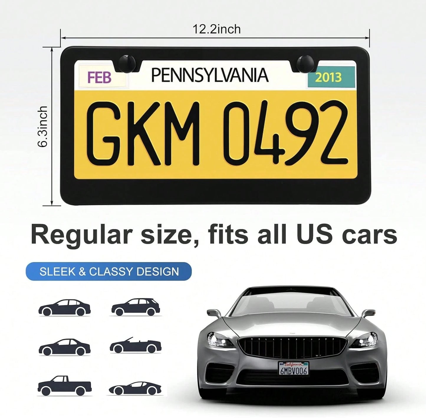 QUANQIUFEI 2 Pack License Plate Frames, Stainless Steel Car License Plate Cover Car Accessories With Screw Caps (Black)