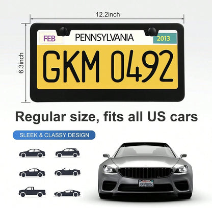 QUANQIUFEI 2 Pack License Plate Frames, Stainless Steel Car License Plate Cover Car Accessories With Screw Caps (Black)