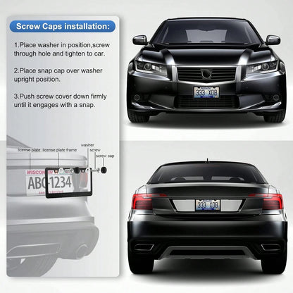 QUANQIUFEI 2 Pack License Plate Frames, Stainless Steel Car License Plate Cover Car Accessories With Screw Caps (Black)