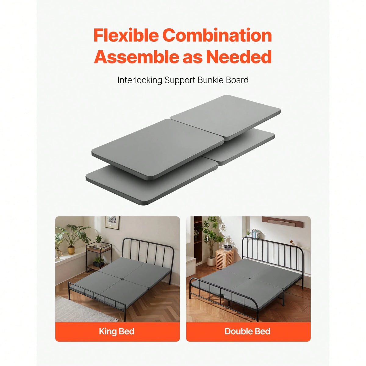Queen Size Bunkie Board, 1.5 In Bed Board Slats With 200D Oxford Cloth, Wooden Mattress Support For Queen Size Bed, Easy Assembly Support Under Mattress, 4 Piece, Gray