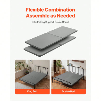 Queen Size Bunkie Board, 1.5 In Bed Board Slats With 200D Oxford Cloth, Wooden Mattress Support For Queen Size Bed, Easy Assembly Support Under Mattress, 4 Piece, Gray