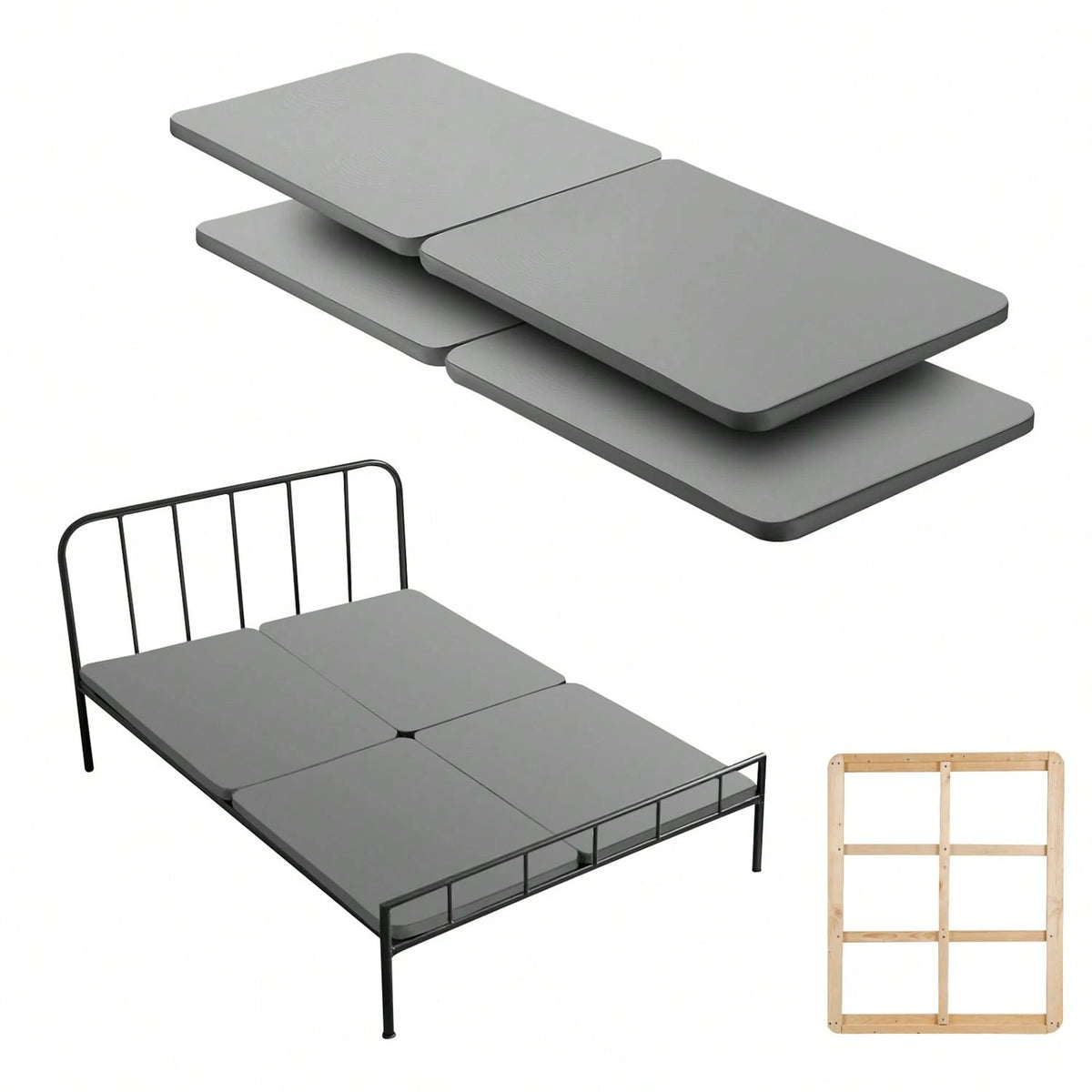 Queen Size Bunkie Board, 1.5 In Bed Board Slats With 200D Oxford Cloth, Wooden Mattress Support For Queen Size Bed, Easy Assembly Support Under Mattress, 4 Piece, Gray